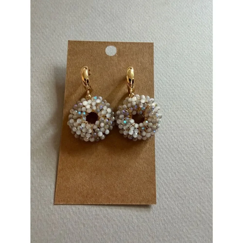 Hoop Earrings with White Beads A1827
